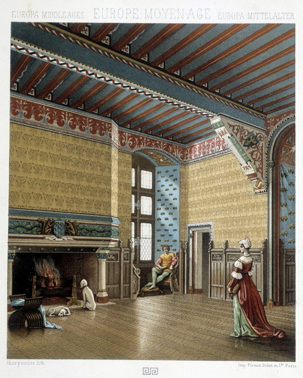 التصميم الداخلي لمسكن فخم في العصور الوسطى - في "" الزي التاريخي "لـ Racinet بواسطة ألبرت تشارلز أوغست راسينت
