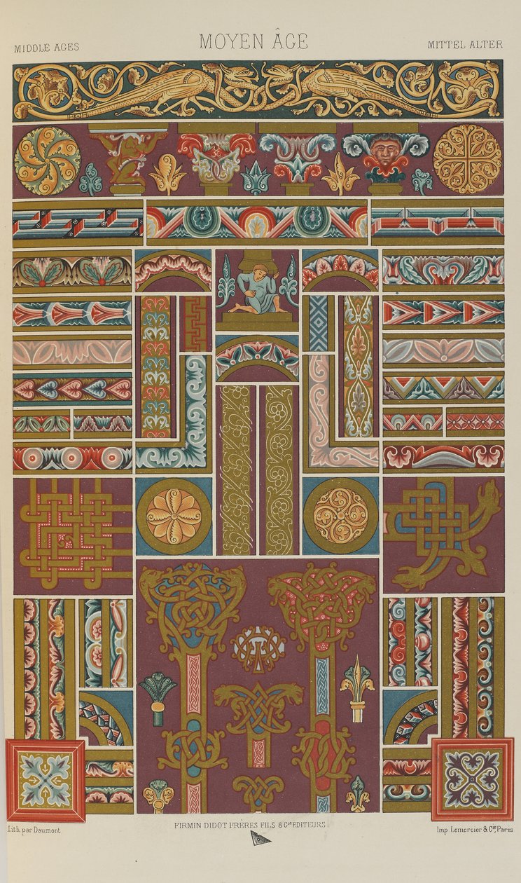 العصور الوسطى ، اللوحة 40 من زخرفة متعددة الألوان: مائة لوحة من الذهب والفضة والألوان ، 1873 بواسطة ألبرت تشارلز أوغست راسينت