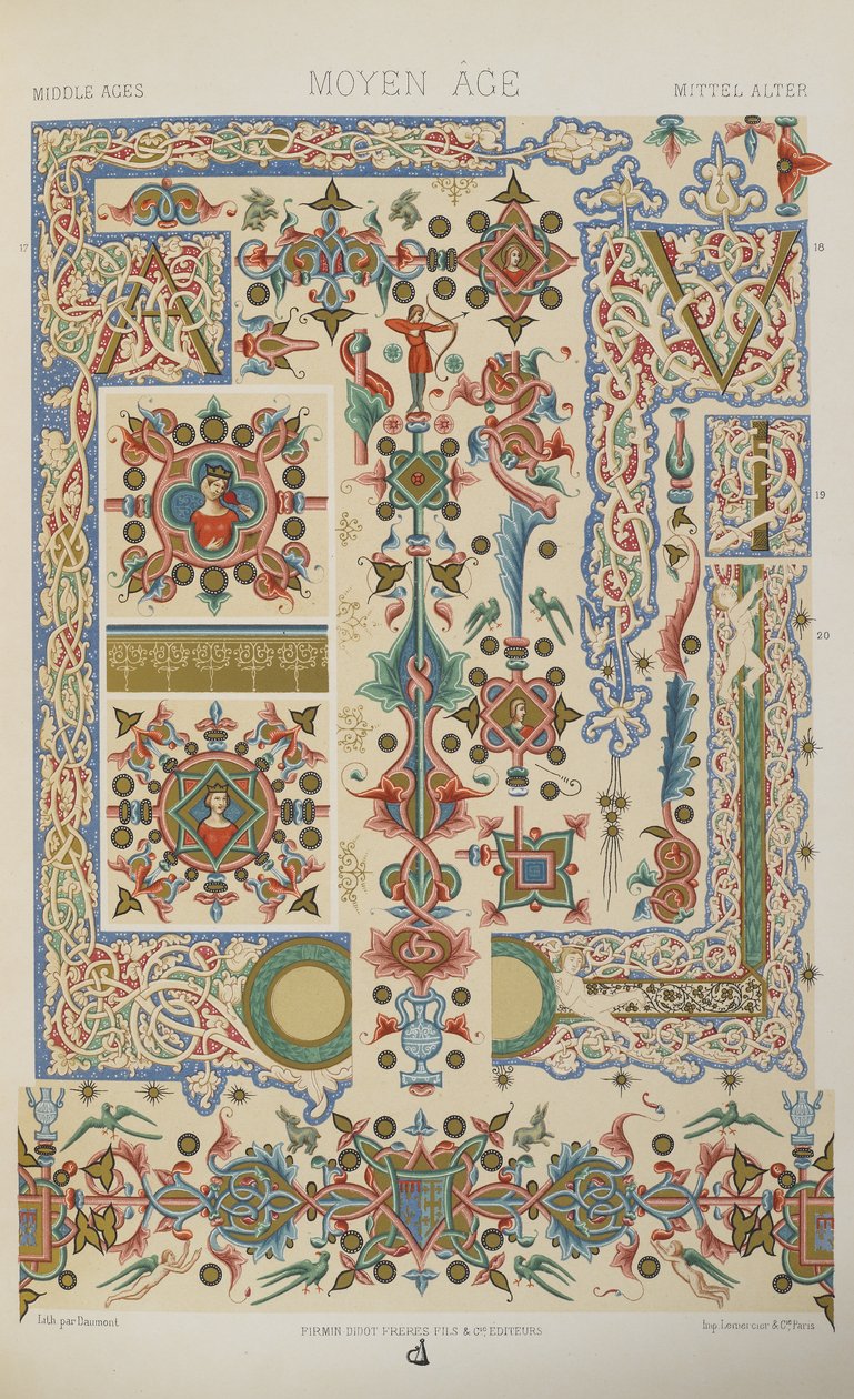 العصور الوسطى ، اللوحة 43 من "زخرفة متعددة الألوان: مائة لوحة من الذهب والفضة والألوان" بواسطة ألبرت تشارلز أوغست راسينت