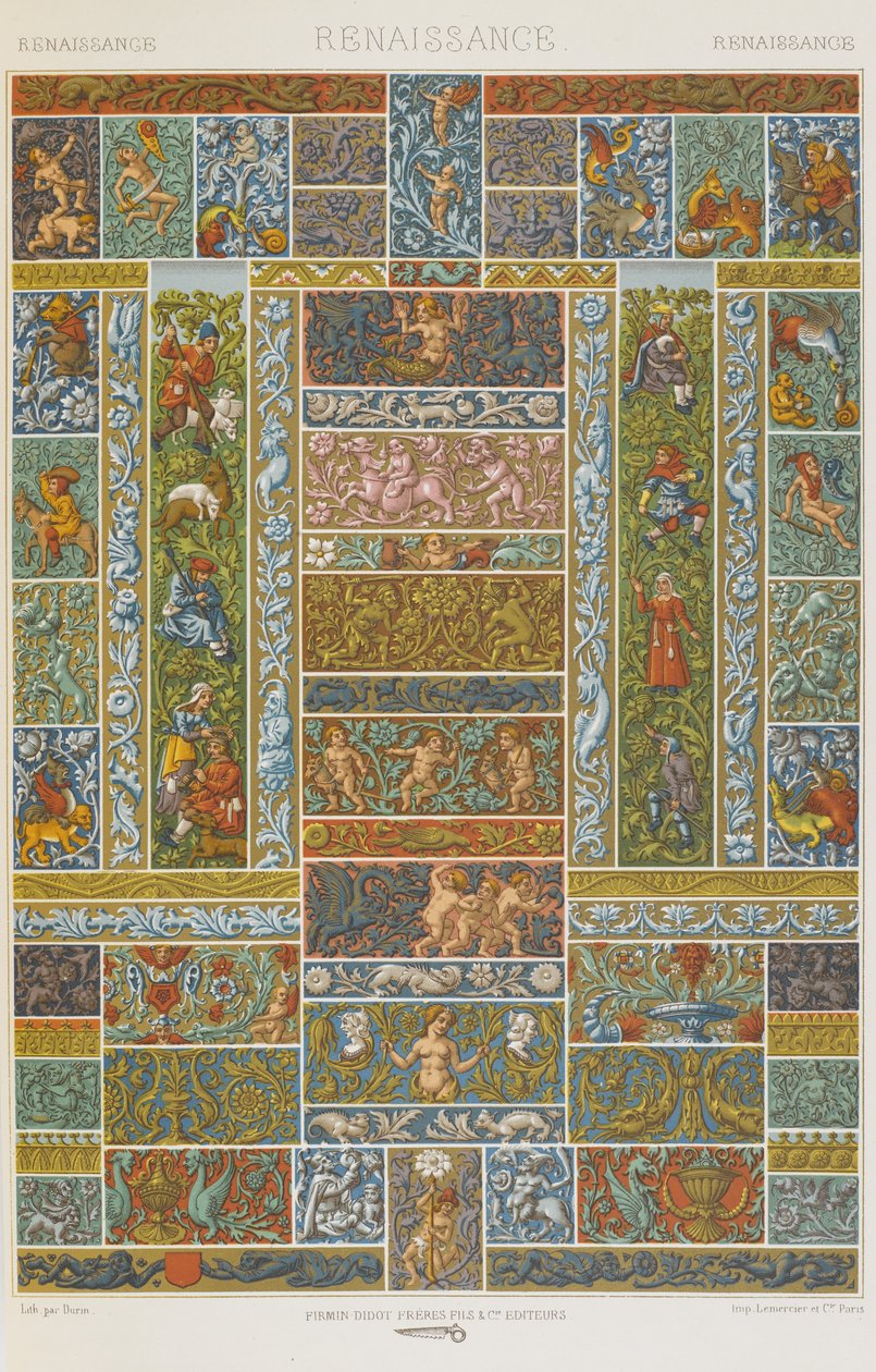 عصر النهضة ، اللوحة 51 من "زخرفة متعددة الألوان: مائة لوحة من الذهب والفضة والألوان" بواسطة ألبرت تشارلز أوغست راسينت