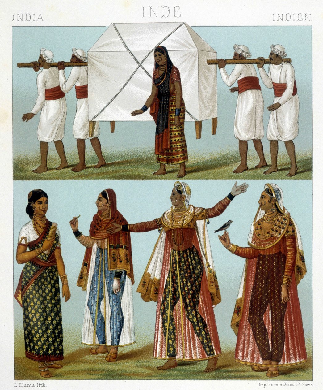 أزياء النقل والأنثوية التقليدية. رسم توضيحي في "" Le costume historyique "" لـ Racinet بواسطة ألبرت تشارلز أوغست راسينت