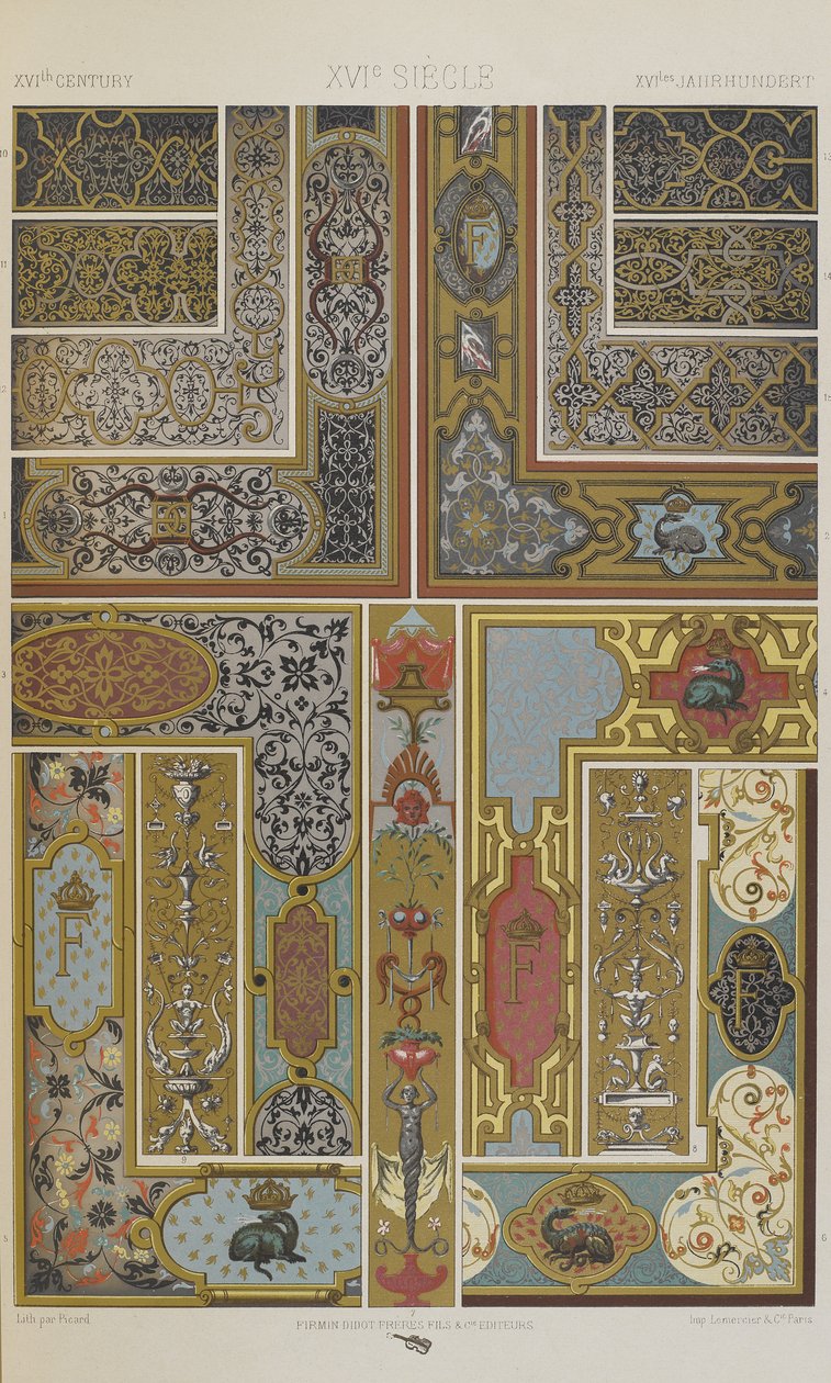القرن السادس عشر ، اللوحة 70 من "زخرفة متعددة الألوان: مائة لوحة من الذهب والفضة والألوان" بواسطة ألبرت تشارلز أوغست راسينت