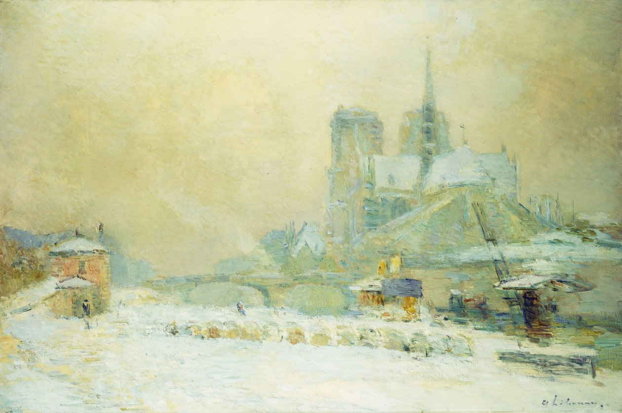 منظر لنوتردام ، باريس ، من Quai de la Tournelle: Snow Effect ؛ نوتردام دو باريس ، إطلالة على Quai de la Tournelle ، Snow Effect ، بواسطة ألبرت تشارلز ليبورغ