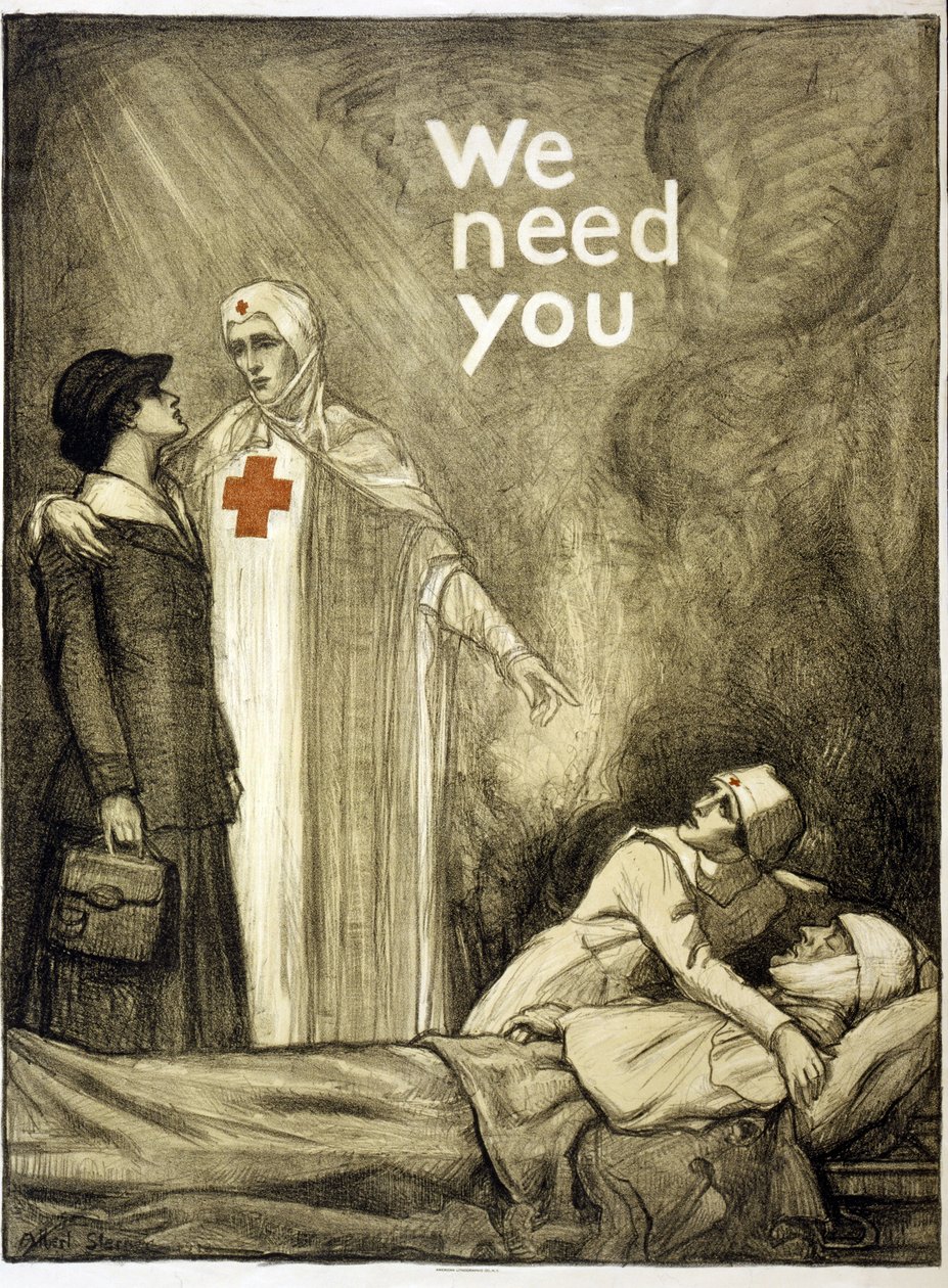 ملصق تجنيد الصليب الأحمر ، "We Need You" ، حانة. 1918 (لون ليثو) بواسطة ألبرت إدوارد ستيرنر