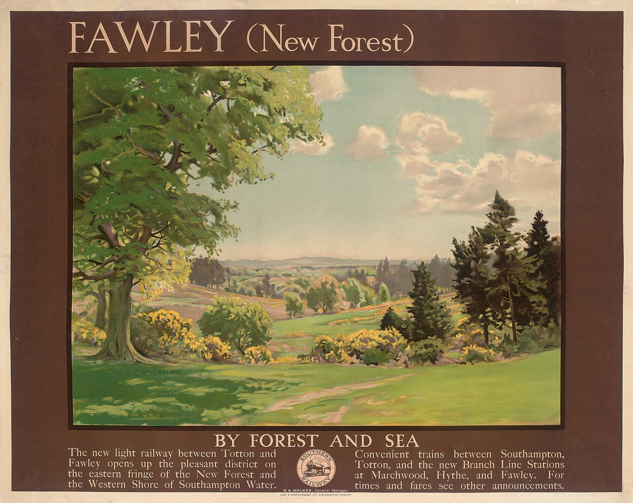 Fawley (نيو فورست) ، ملصق إعلان للسكك الحديدية الجنوبية (لون ليثو) بواسطة ألبرت جورج بيتربريدج