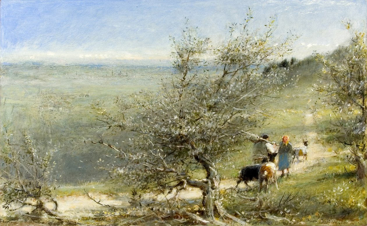 فلورنسا من التلال بالقرب من فريسول ، حوالي 1860 - 1932 (زيت وقلم وحبر على اللوح) بواسطة ألبرت جودوين