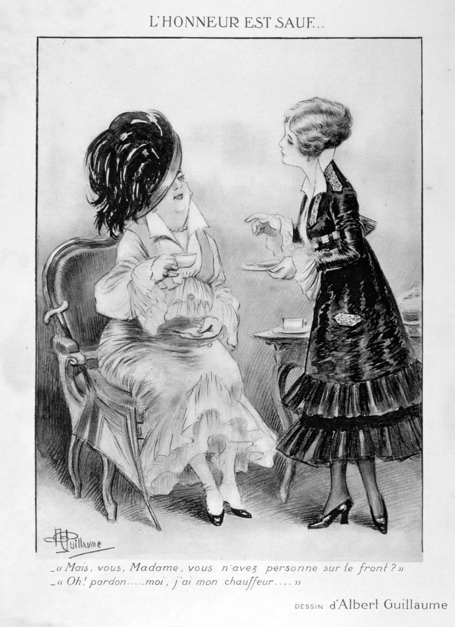 صورة كاريكاتورية عن امرأتين فرنسيتين برجوازيتين ، الحرب العالمية الأولى ، 1915 بواسطة ألبرت غيوم