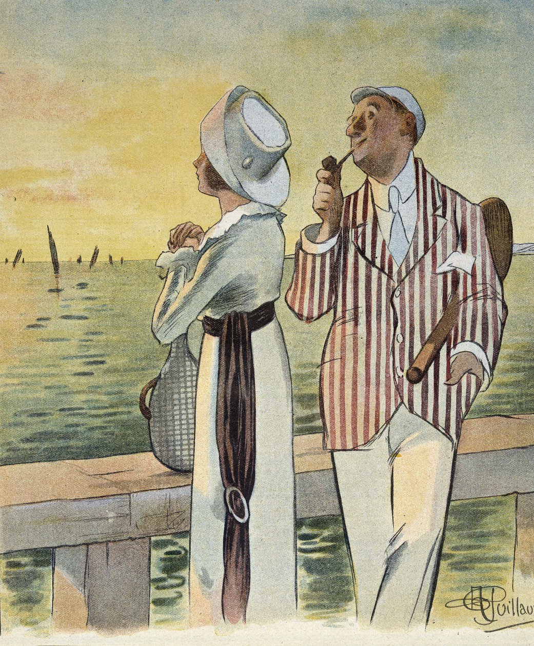 مغازلة عند الغسق - رسم لألبرت غيوم (1873-1942) في "Le Rire" ، أغسطس 1912 بواسطة ألبرت غيوم