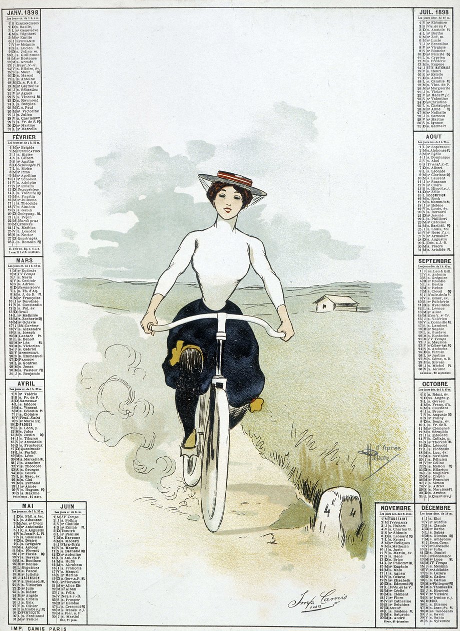 امرأة على biclyclette - رسم بواسطة Guillaume ، التقويم بواسطة ألبرت غيوم