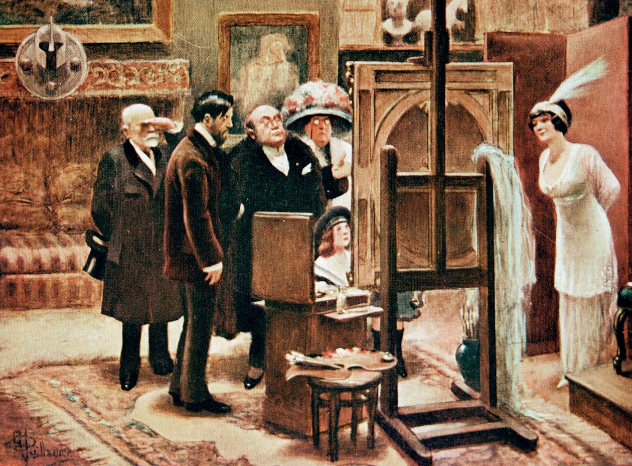 رسام يظهر لوحته ، ج. 1920 (طباعة) بواسطة ألبرت غيوم