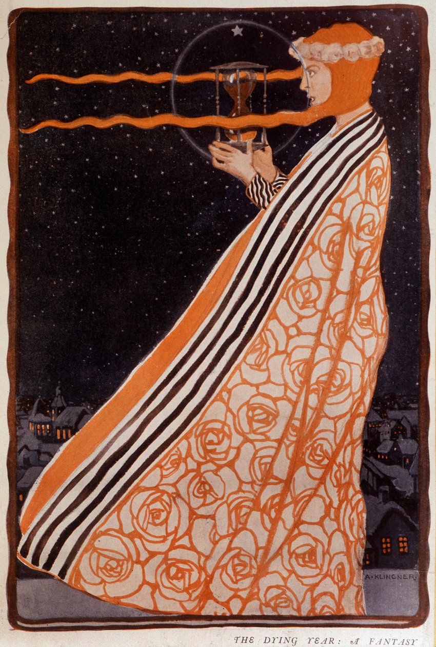 امرأة تحمل ساعة رملية ، sd. أوائل القرن العشرين. رسم كليننر ألبرت (1869-1912) بواسطة ألبرت كلينجر