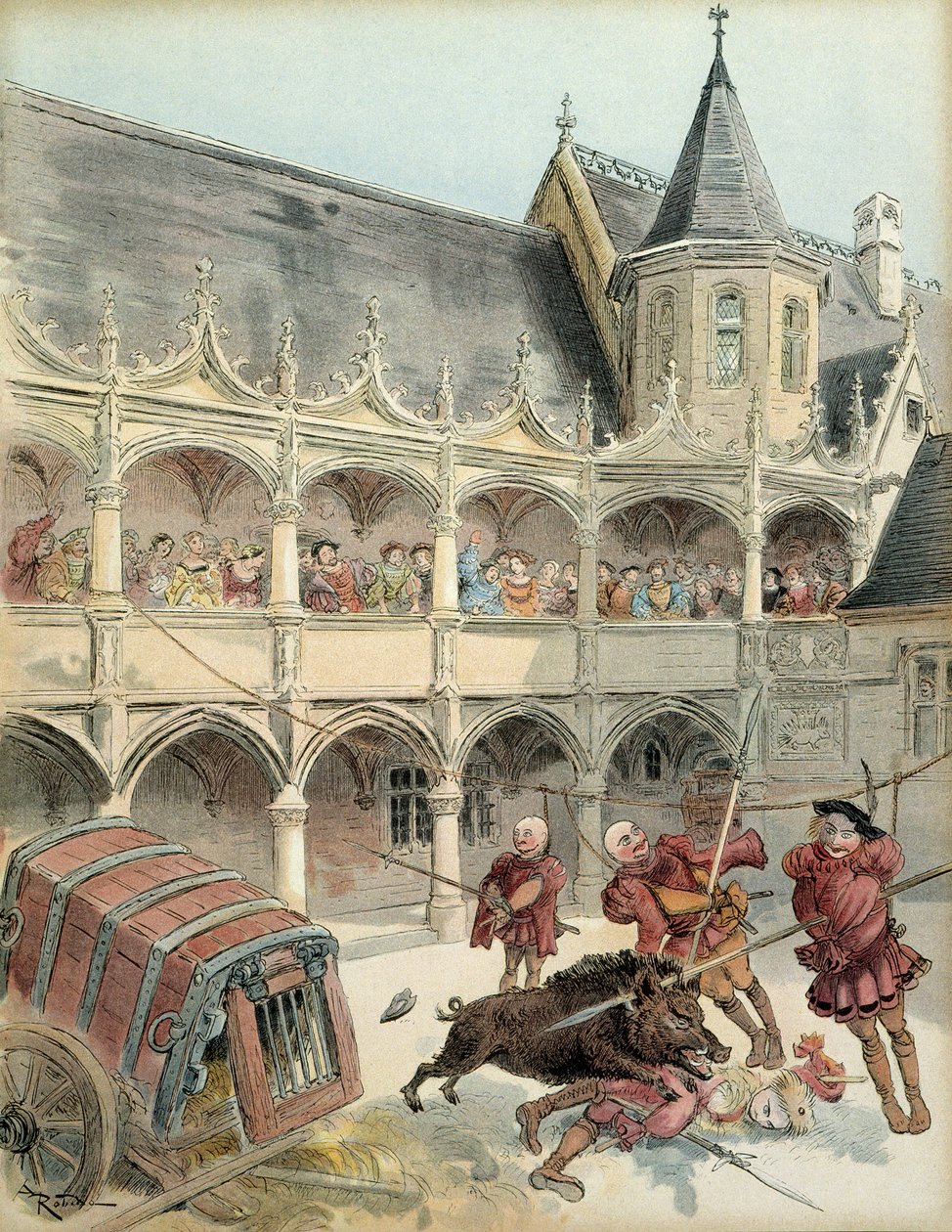 خنزير أمبواز. خلال الاحتفالات التي أعقبت مستقبل الملك فرانسوا الأول (1494-1547) في عام 1515 ، قام خنزير سائب في فناء شاتو دامبواز بهدم حاجز وصعد السلالم المؤدية إلى الأرض. أسقطه الملك بسيف. انا بواسطة ألبرت روبيدا