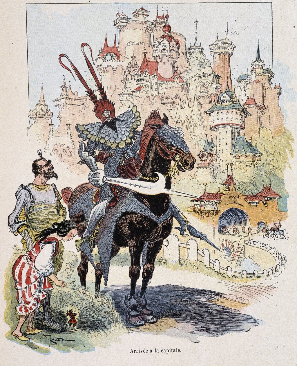 Arrival to the capital - in “” Gulliver Voyages”” by Swift, ill. by Robida بواسطة ألبرت روبيدا