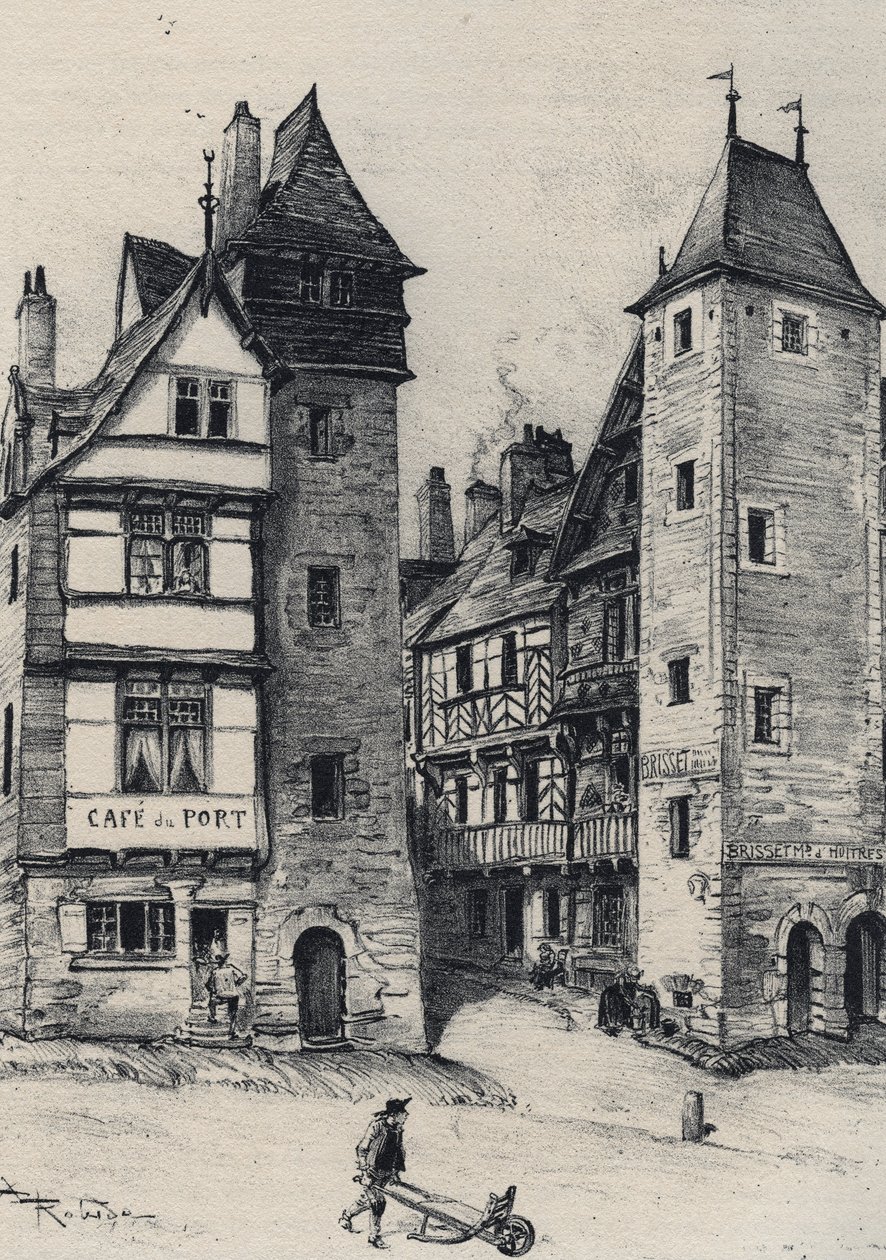 Entee de Treguier عاصمة كانتون مقاطعة Côtes-d'Armor ، في منطقة Brittany - La vieille France - La Bretagne - نصوص ورسومات وطباعة حجرية ، بقلم ألبرت روبيدا (1848-1926) نهاية القرن التاسع عشر بواسطة ألبرت روبيدا
