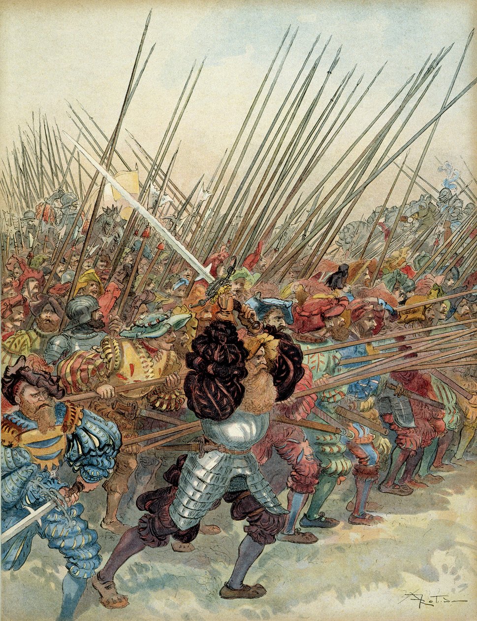 الحرب الإيطالية الخامسة (1515-1516): اتهام سويسري بأسلحة فرانسوا الأول (1494-1547) وحلفائه من البندقية في مارينيان (إيطاليا) بواسطة ألبرت روبيدا