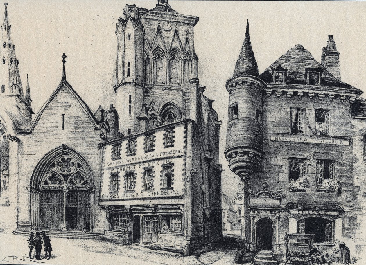 Grand rue de Guingamp في مقاطعة Cotes-d'Armor - فرنسا القديمة - بريتاني - نصوص ورسومات وطباعة حجرية ، بقلم ألبرت روبيدا (1848-1926) غير مؤرخ في نهاية القرن التاسع عشر بواسطة ألبرت روبيدا