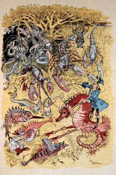 رسم توضيحي من "The Adventures of Baron Munchausen" (ليثو ملون) بواسطة ألبرت روبيدا