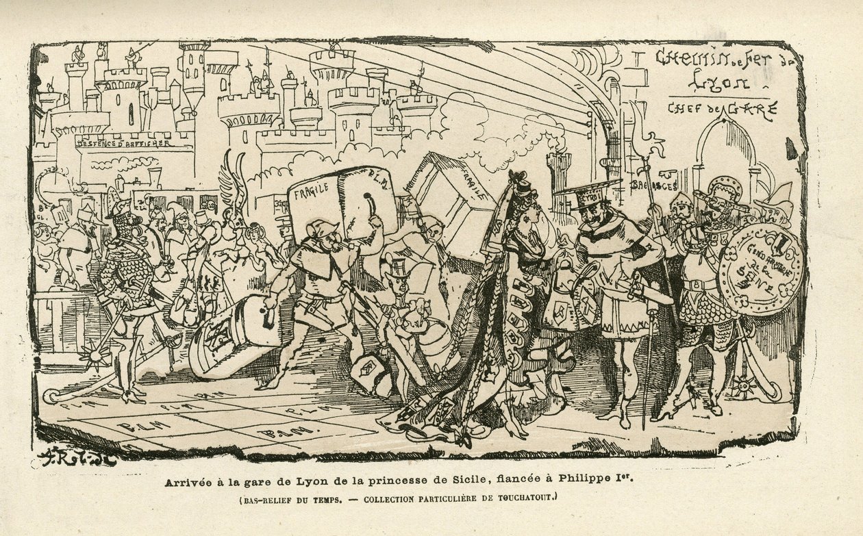 رسم توضيحي لألبرت روبيدا (1848-1926) في Histoire de France tintamarresque، كاليفورنيا. 1880 - المحطة، النظام القديم، صقلية - فيليب الأول بواسطة ألبرت روبيدا