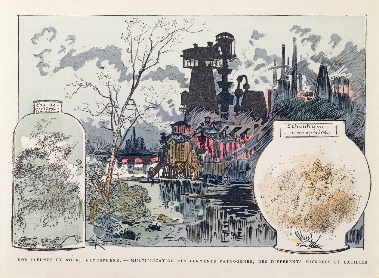 التلوث الصناعي ، توضيح من "Le XXeme siecle، La Vie Electrique" ، ج. 1890 (نقش الألوان) بواسطة ألبرت روبيدا