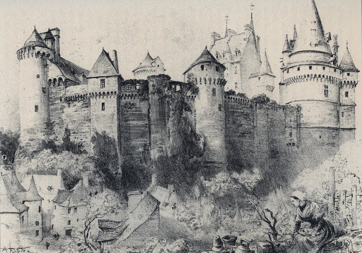 La Chateau fort de Vitre في Ille-et-Vilaine - La Vieille France - La Bretagne - النص والرسومات والطباعة الحجرية ، بواسطة ألبرت روبيدا (1848-1926) غير مؤرخ نهاية القرن التاسع عشر بواسطة ألبرت روبيدا
