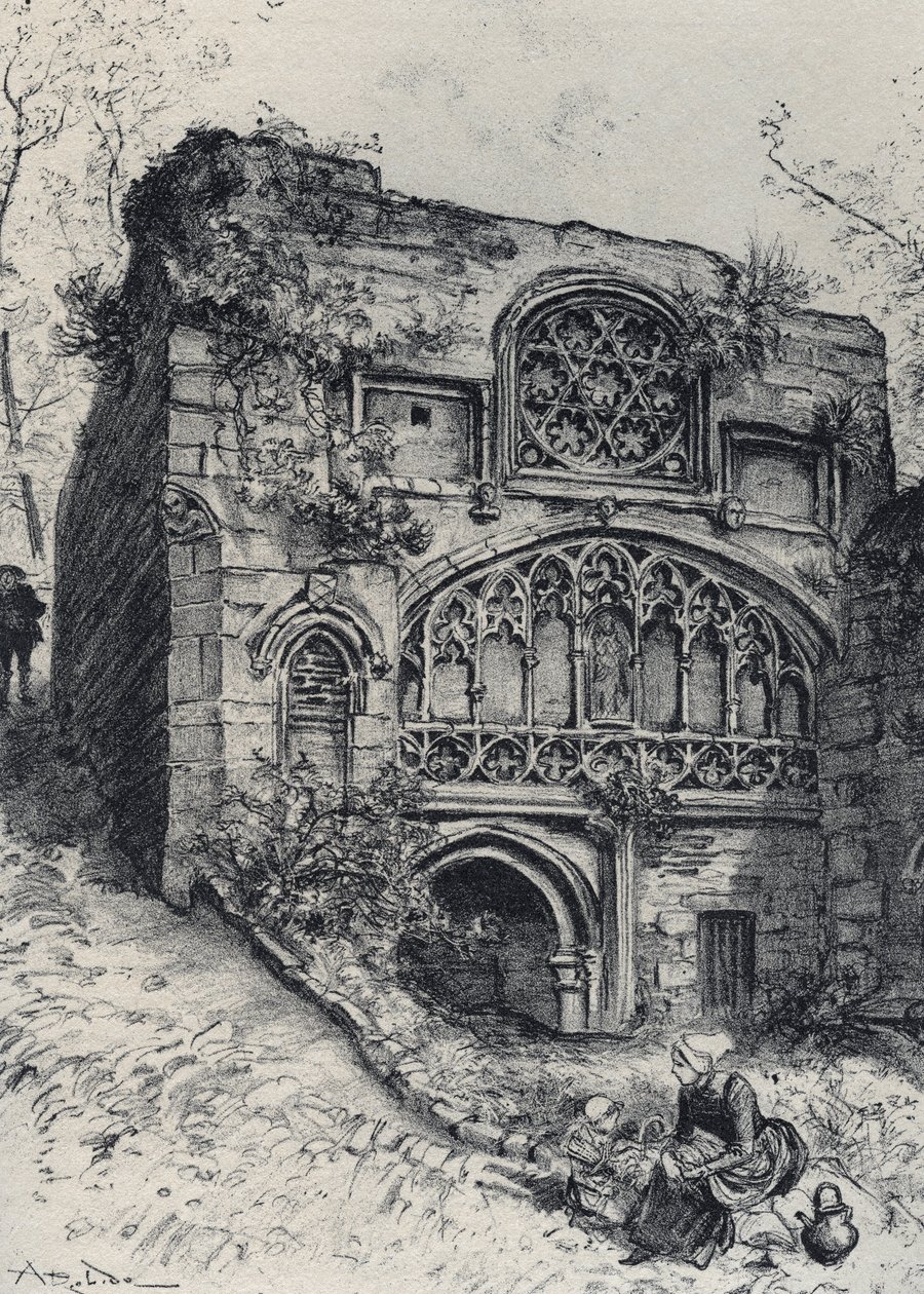 La Fontaine des carmelites a morlaix - La Vieille France - La Bretagne - النص والرسومات والطباعة الحجرية ، بواسطة ألبرت روبيدا (1848-1926) غير مؤرخ نهاية القرن التاسع عشر بواسطة ألبرت روبيدا