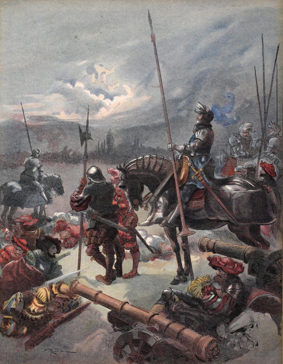 في ليلة Marignan ، رسم توضيحي لـ Francois Ier: Le Roi Chevalier ، بواسطة George G. Toudouze ، حانة. 1909 (لون ليثو) بواسطة ألبرت روبيدا