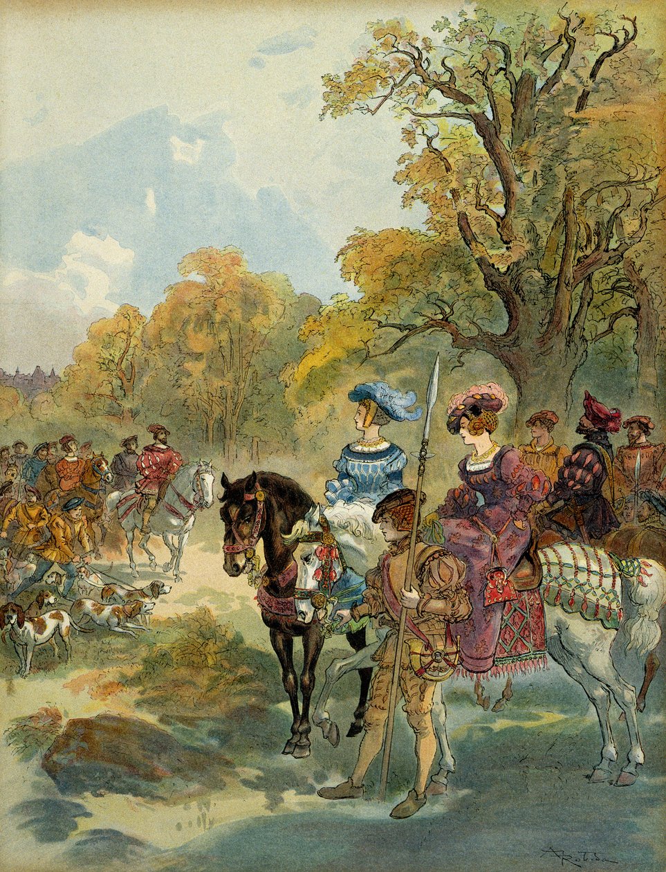 Royal Hunt of Francois I (1494-1547). Illustration بواسطة ألبرت روبيدا