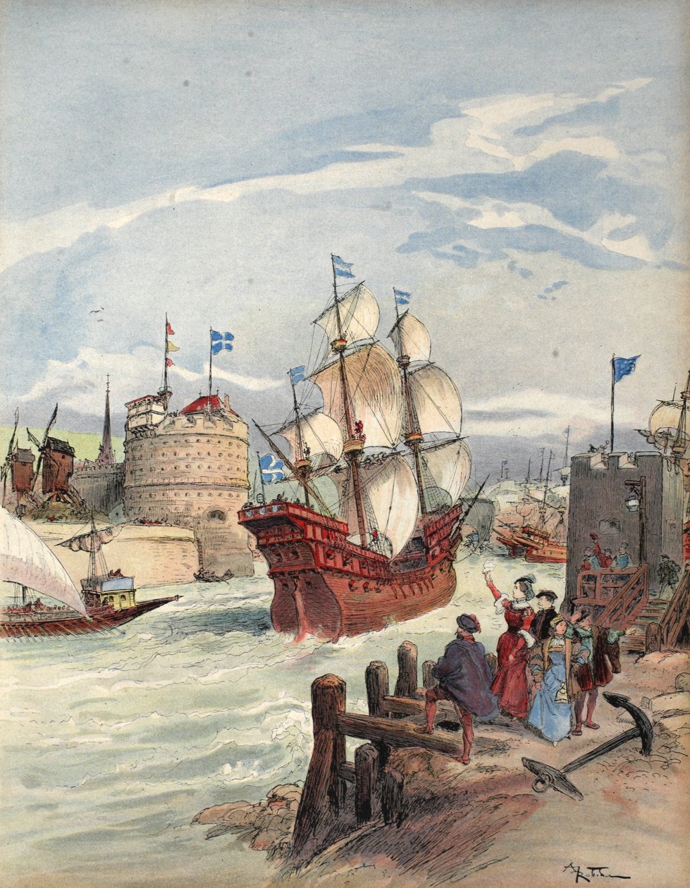 أسطول الملك في هافر: La Belle Francoise ، رسم توضيحي من فرانسوا Ier: Le Roi Chevalier ، بواسطة جورج G. Toudouze ، حانة. 1909 بواسطة ألبرت روبيدا