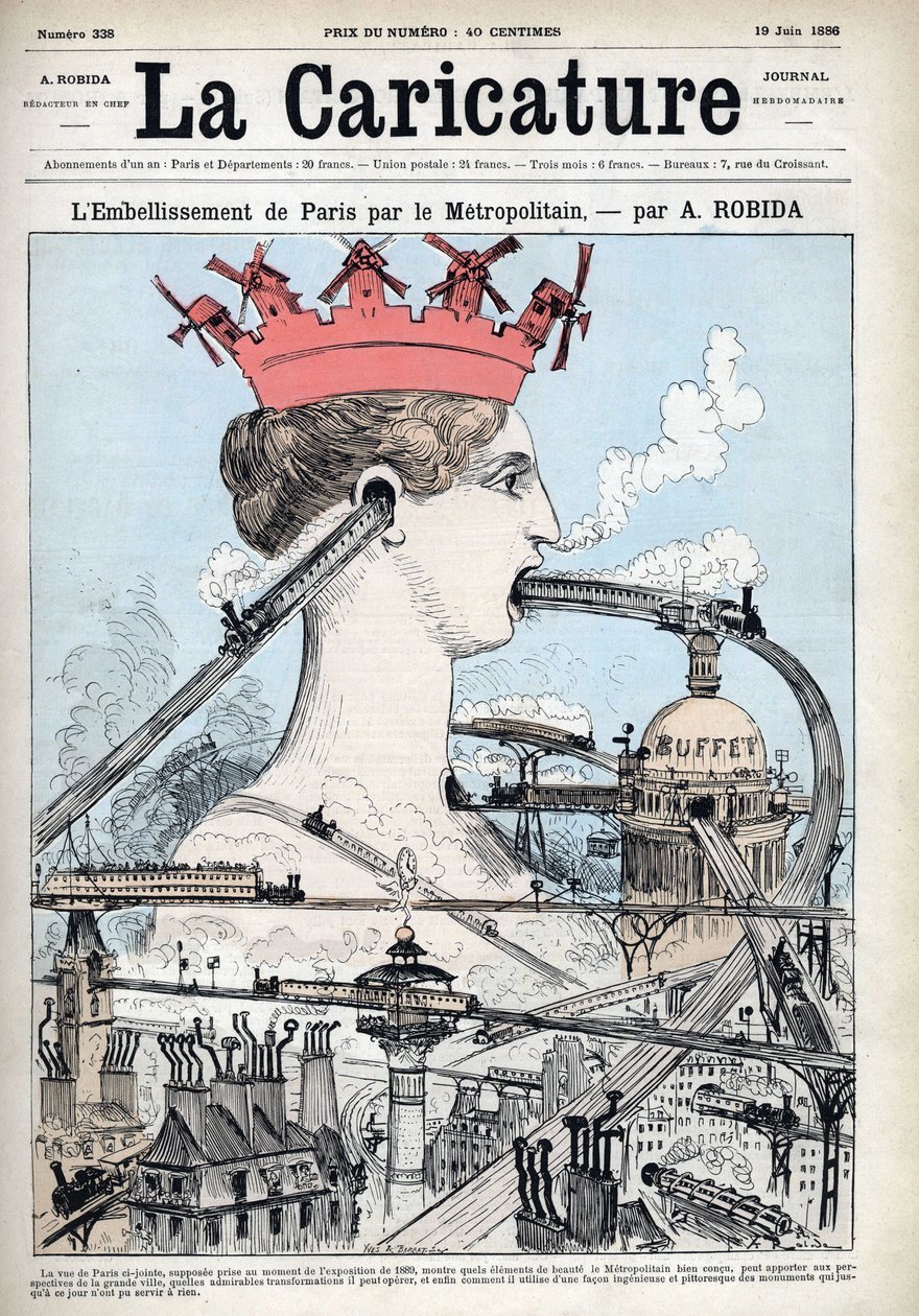 تجميل باريس بالمترو ، رسم توضيحي لألبرت روبيدا (1848-1926) ، في "الرسوم الكاريكاتورية" بتاريخ 19/06/1886 بواسطة ألبرت روبيدا