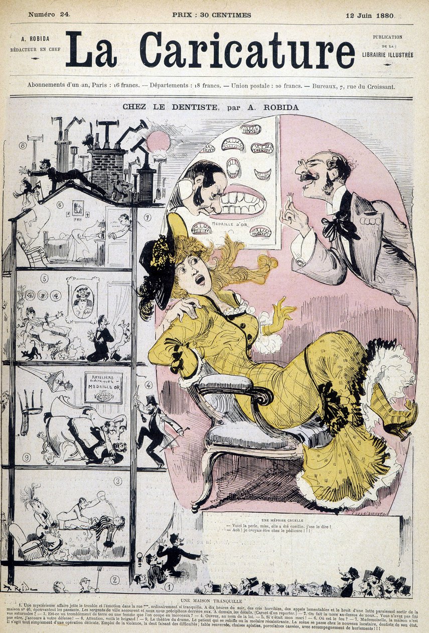 سيدة عند طبيب الأسنان - رسمها روبيدا في "La caricature" "بتاريخ 12/06/1880. بواسطة ألبرت روبيدا