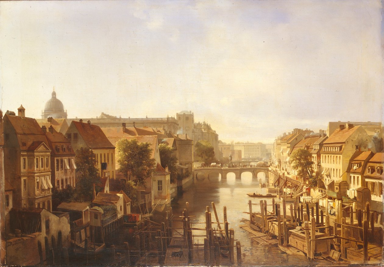 منظر للجسر الطويل من Mühlendamm ، 1850 بواسطة ألبرت شويندي