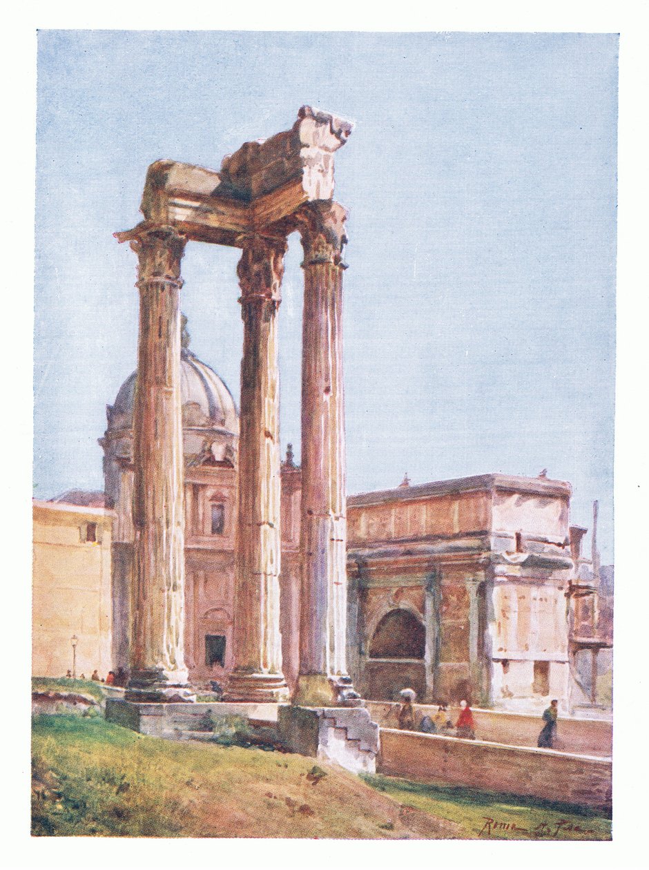 معبد فيسباسيان ، من Portico of Dii Consentes ، من روما الذي نشرته A & C Black Ltd ، 1925 بواسطة ألبرتو بيزا