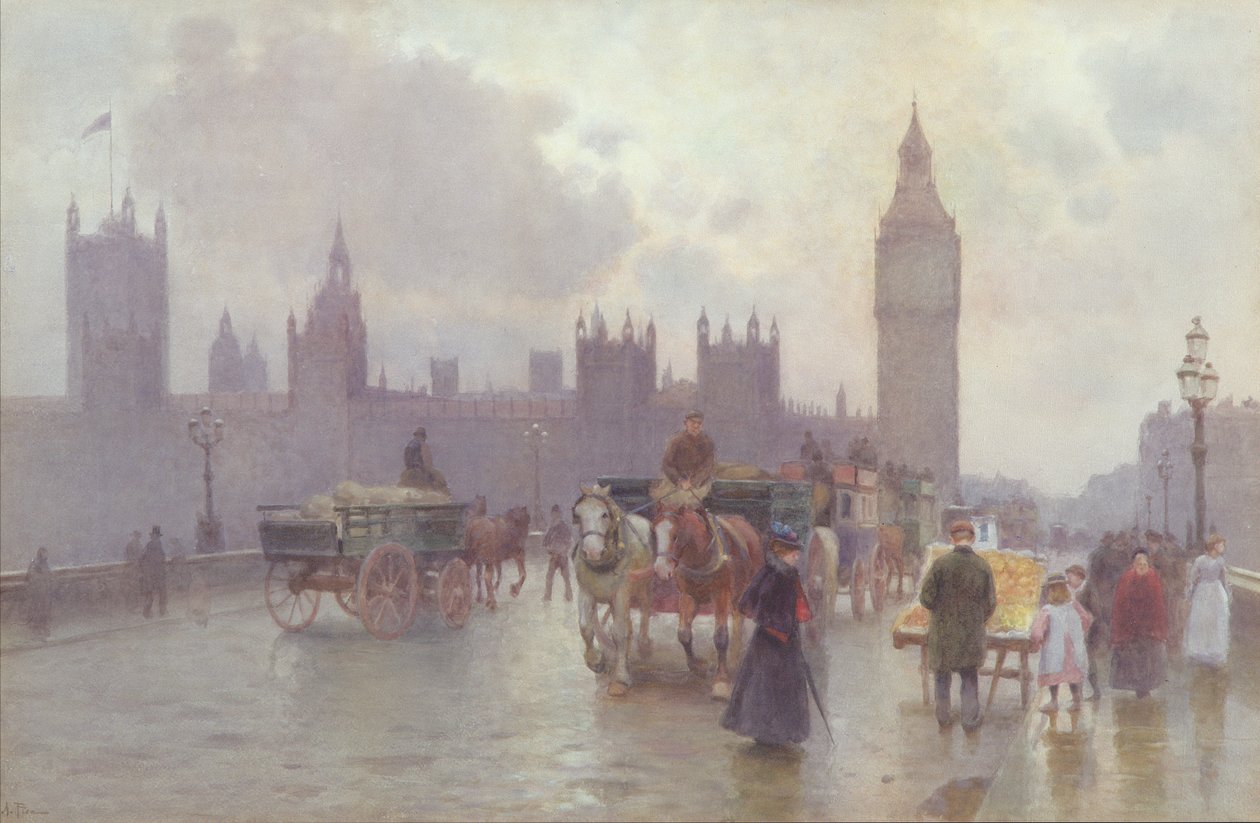 مجلسي البرلمان من جسر وستمنستر ، c.1900 (مرحاض على ورق) بواسطة ألبرتو بيزا