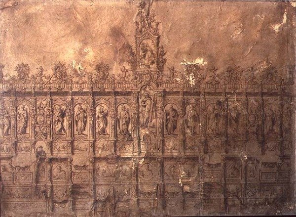تصميم أكشاك الجوقة (قلم وحبر على ورق) بواسطة ألبرتو دي أو جواكين دي (1674 1724) تشوريجويرا