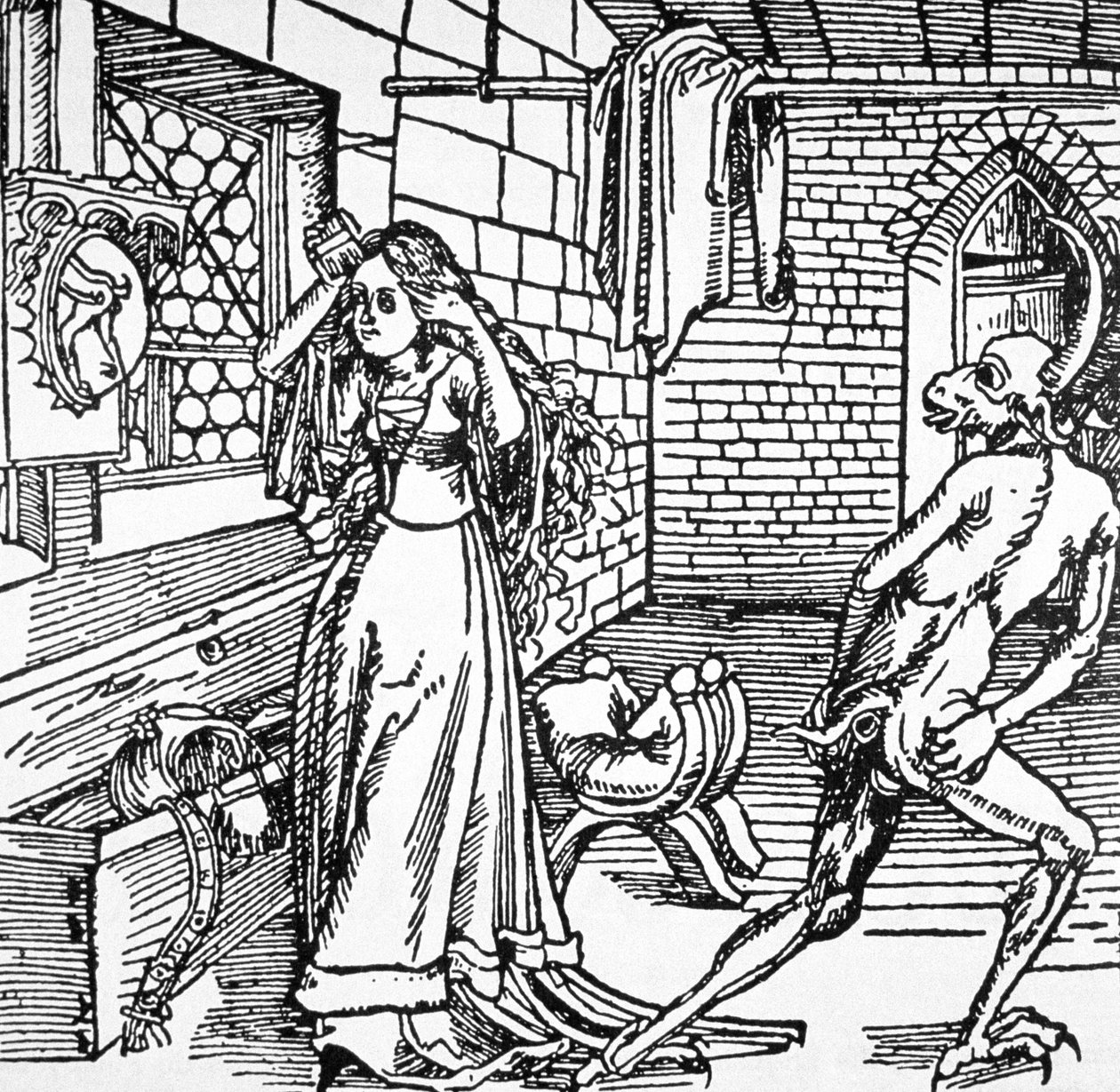 The Devil and the Coquette ، نسخة من رسم توضيحي من "Der Ritter von Turm" ، Augsburg 1498 ، تم استخدامه في "تاريخ السحر" ، تم نشره في أواخر القرن التاسع عشر (انظر أيضًا 418916) بواسطة ألبريشت دورر