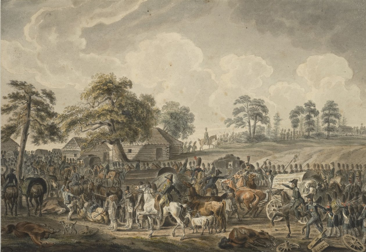عبر الجيش الفرنسي نهر داوجافا في 24 يوليو 1812 ، منتصف 1820s بواسطة ألبريشت آدم
