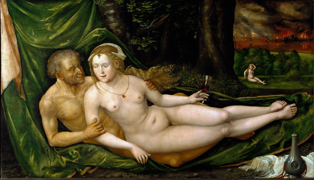 Loth and his daughters Painting by Albrecht Altdorfer (ca. 1480-1538) 1537 Dim. 107,5x189 cm Vienna, Kunsthistorisches Museum بواسطة ألبريشت التدورفر