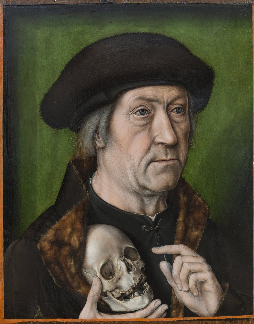 Autoportrait avec un crane - صورة ذاتية مع جمجمة ، بقلم Bouts ، Aelbrecht (ألبرت) (1451 / 54-1549). زيت على خشب ، ج. 1520. الأبعاد: 42.6x33 سم. Muzeul National Brukenthal، Sibiu بواسطة نوبات ألبريشت
