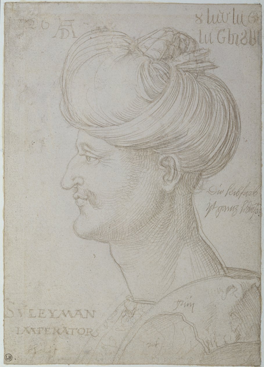 رأس سليمان القانوني (1494-1566) 1526 (silverpoint on paper) بواسطة ألبريشت دورر