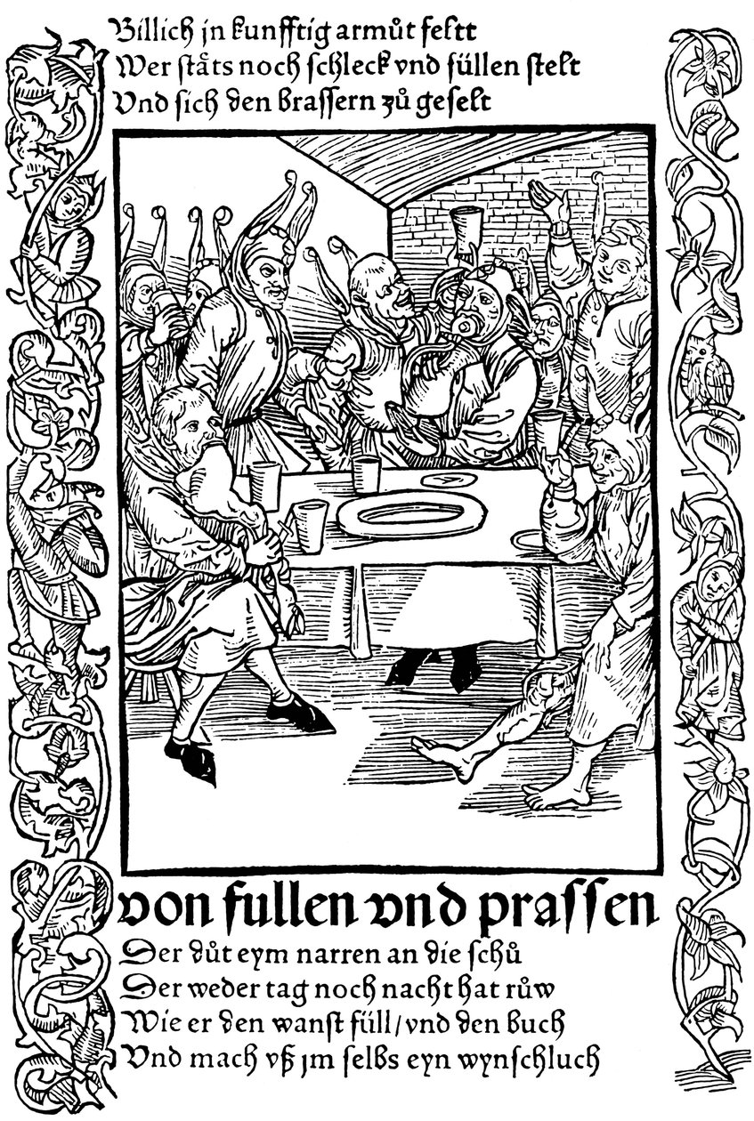 رسم توضيحي من كتاب سفينة الحمقى بقلم سيباستيان برانت ، 1494. بواسطة ألبريشت دورر