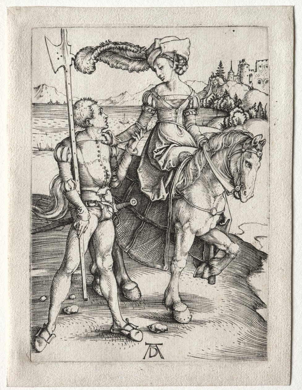 سيدة ركوب و Landsknecht ، ج. 1497. بواسطة ألبريشت دورر