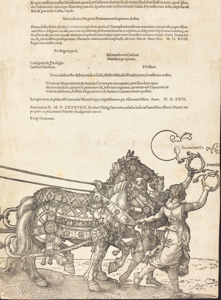 عربة النصر لـ Maximilian I The Great Triumphal Car [اللوحة 8 من 8] ، الطبعة اللاتينية 1523. بواسطة ألبريشت دورر