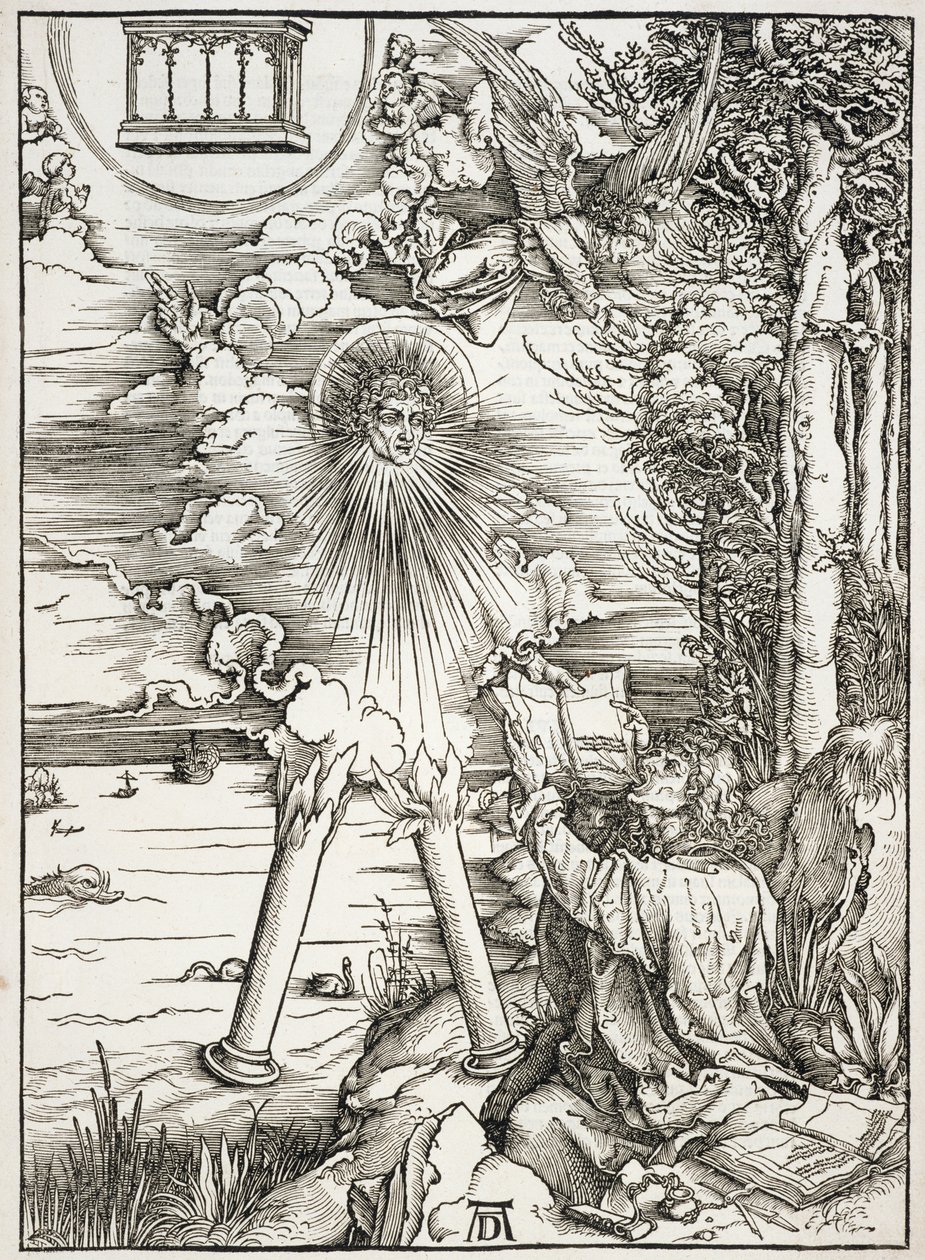Scene from the Apocalypse, St. John devouring the Book, Latin edition بواسطة ألبريشت دورر