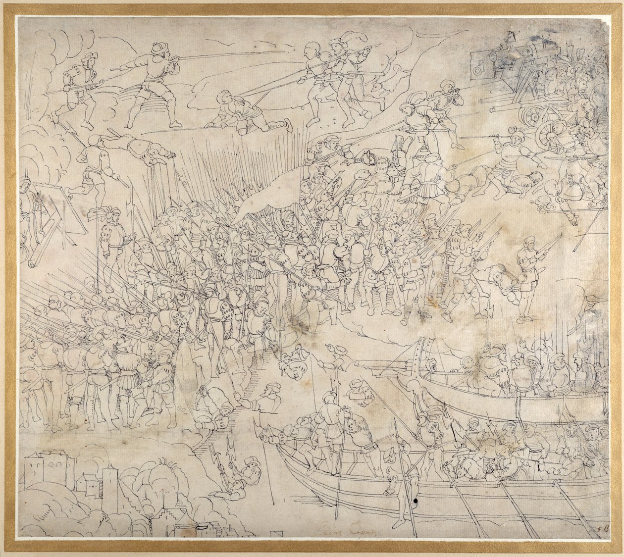 The Assault near Rorschach on Lake Konstanz, c.1500 (pen & ink on paper) بواسطة ألبريشت دورر