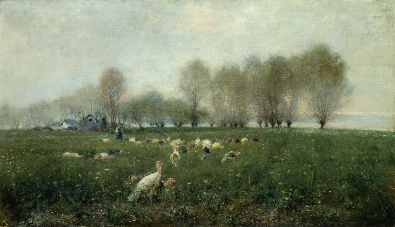 Turkeys in countryside at sunset (oil on canvas) بواسطة ألسيست كامبرياني