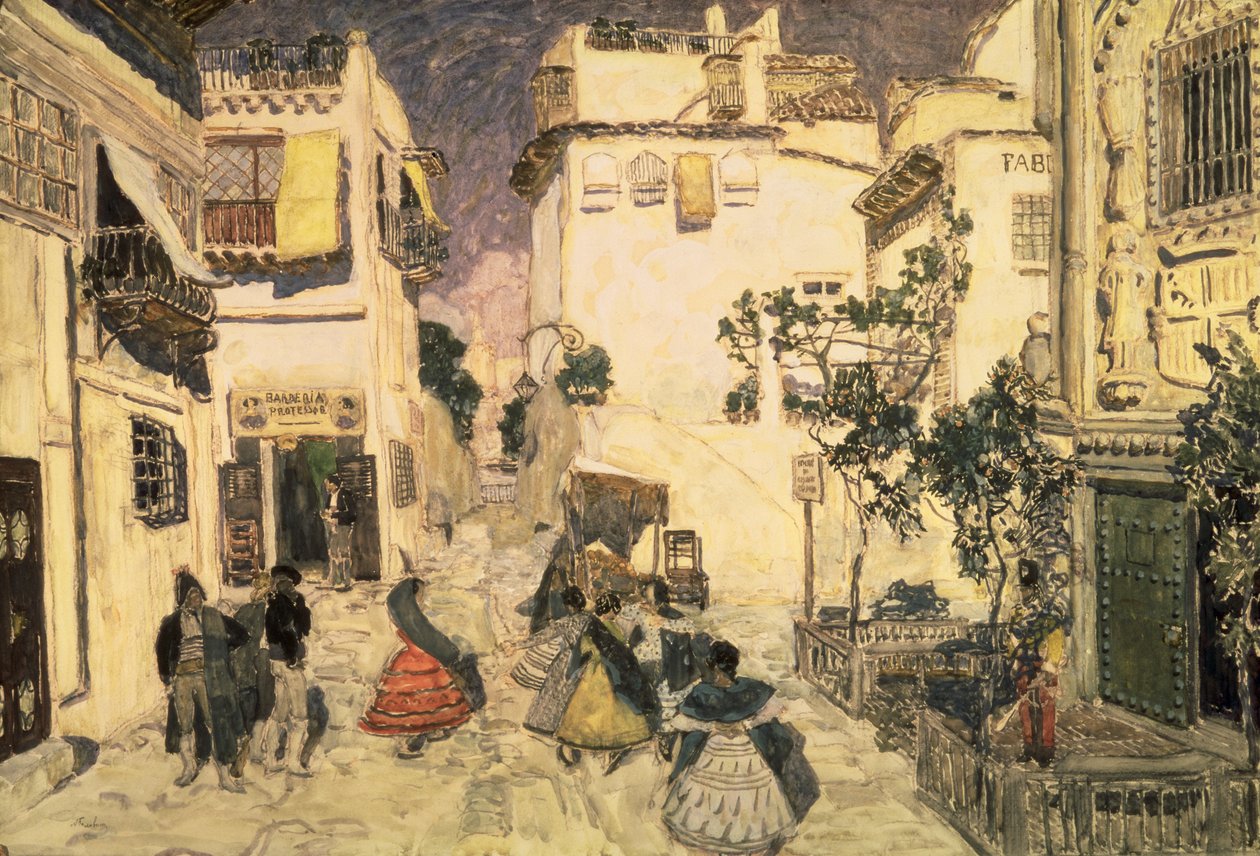 شارع في إشبيلية ، رسم تخطيطي للمرحلة المحددة لأوبرا بيزيت "كارمن" ، 1906 (درجة الحرارة على الورق) بواسطة ألكسندر ياكوفليفيتش جولوفين
