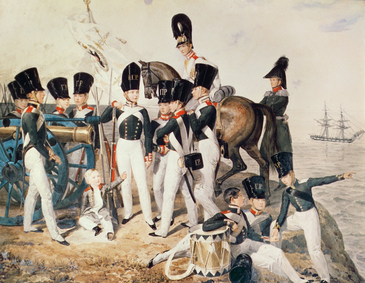 Tsarevich Alexander (1818-81) مع طلابه في Peterhof ، c.1823 بواسطة ألكسندر بافلوفيتش بريولوف