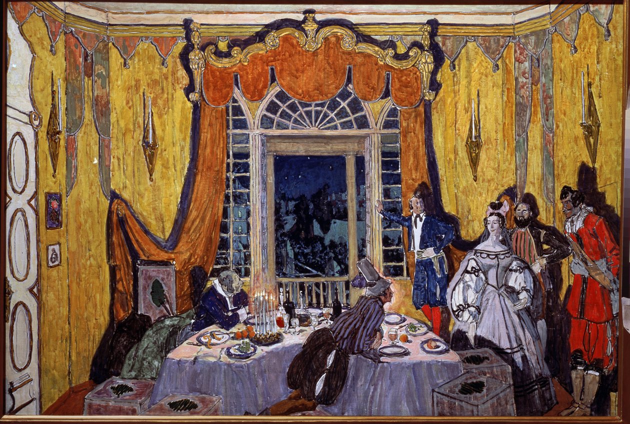ديكور تحضيري لأوبرا "Le guest de pierre" لألكسندر دارغوميسكي (1813-1869) (تصميم المسرح لأوبرا The Stone Guest ، بقلم A. Dargomyzhsky). لوحة الكسندر ياكوفليفيتش جولوفين (الكسندر جولوفين) (1863-1930) ، زيت على خشب بواسطة ألكسندر ياكوفليفيتش جولوفين