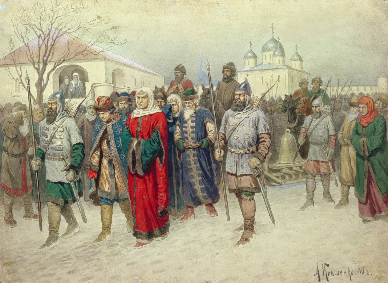 الانضمام إلى نوفغورود العظيم ، نوفغوروديانس المغادرة إلى موسكو ، 1880 بواسطة أليكسي دانيلوفيتش كيفشينكو