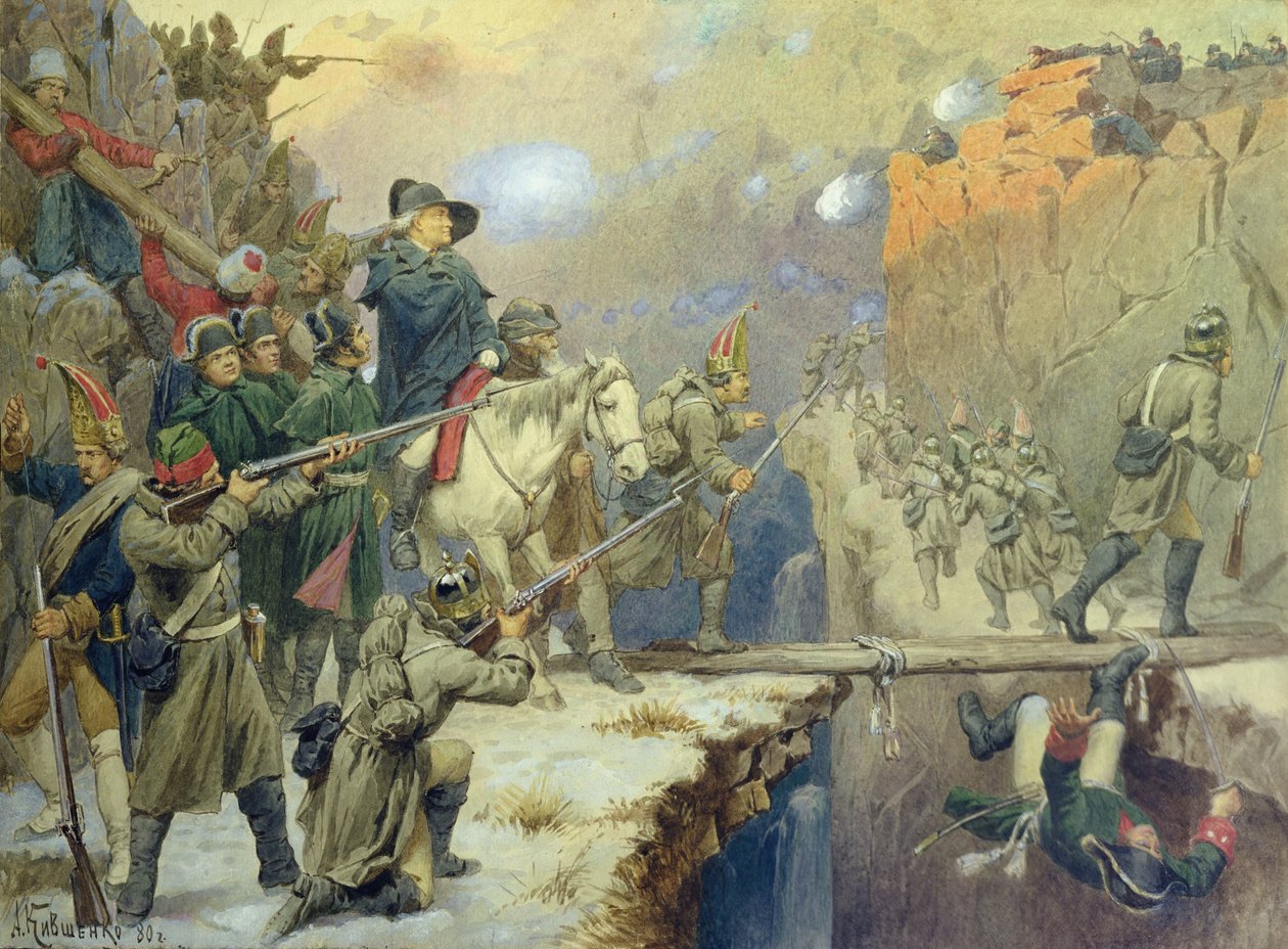 سوفوروف يعبر جسر الشيطان في 1799 ، 1880 بواسطة أليكسي دانيلوفيتش كيفشينكو